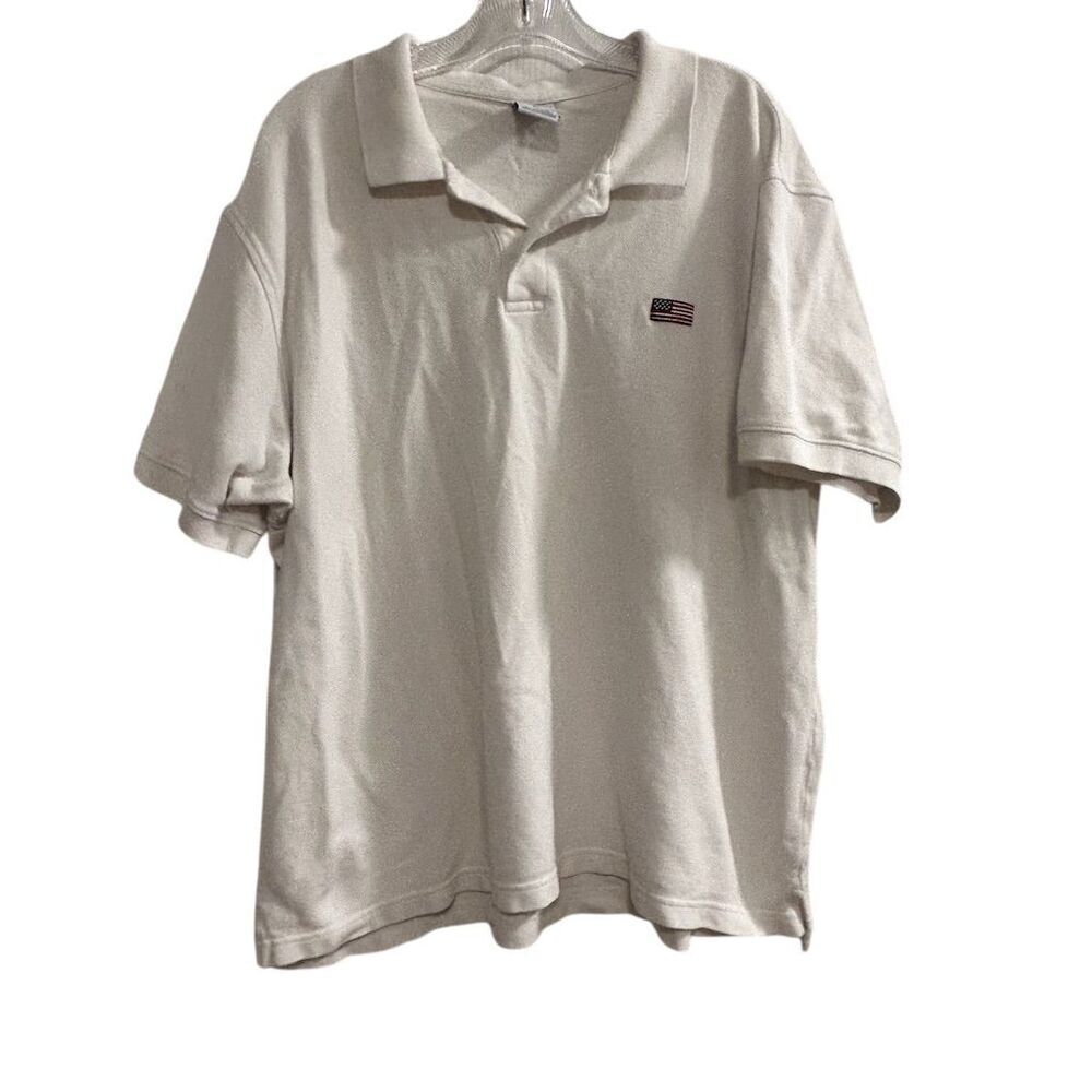 Old Navy Men's XL Ivory Polo Shirt American Flag Logo Short Sleeve‎